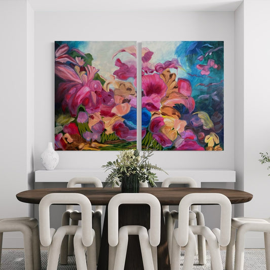 "Luminous Fantasia", Original Oil Painting (Diptych)