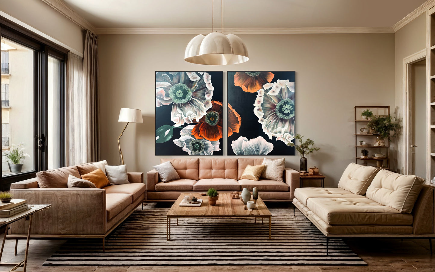 "Floating Blossoms", Original Painting (Diptych)