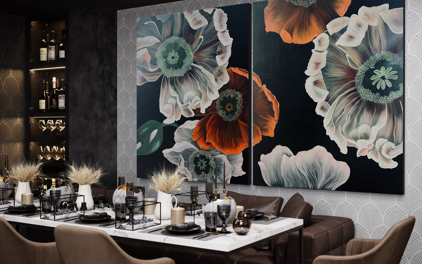 "Floating Blossoms", Original Painting (Diptych)